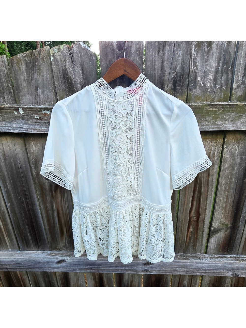 Catherine Malandrino Off White Lace Peplum Mock Neck Blouse Top NWT Size S - Picture 3 of 13